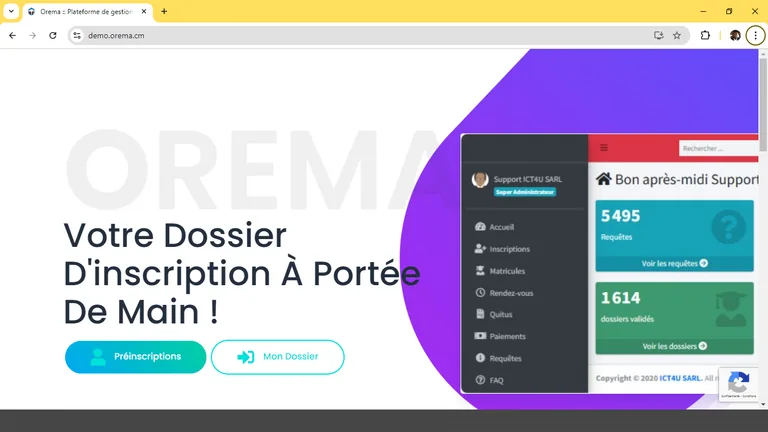 Espace étudiant Orema : préinscription et suivi de dossier d'inscription